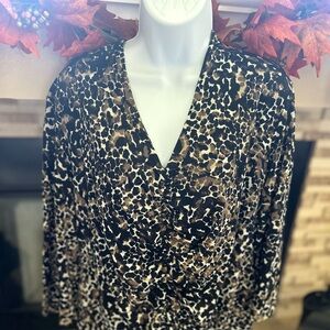 Alfani Animal Print V-Neck Blouse - Black, Brown, White